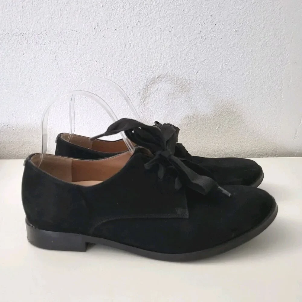 VIONIC Evelyn Oxford Shoes Womens 8.5 Black Suede Leather Ribbon Laces Derby